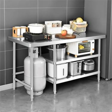 Imagem de Mesa utilitária de metal, com prateleiras, mesa de trabalho de aço inoxidável, mesa de preparação de aço inoxidável, mesa comercial pesada, mesa de cozinha comercial de metal, para restaurante, hotel