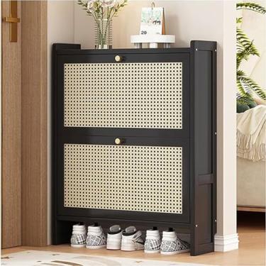 Imagem de LOERSS Armário de sapatos moderno, armário de vime independente para armazenamento de entrada, organizador fino de sapato, 1 camada de sapato para tênis, sapatos de couro, salto alto, chinelo (87 x 70
