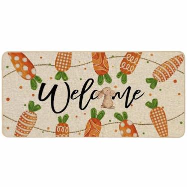 Imagem de Baccessor Tapete de porta de coelhinho de cenoura da Páscoa, tapete de porta decorativo de primavera, capacho de boas-vindas, 43 x 91 cm, para ambientes internos e externos, antiderrapante, suporte de