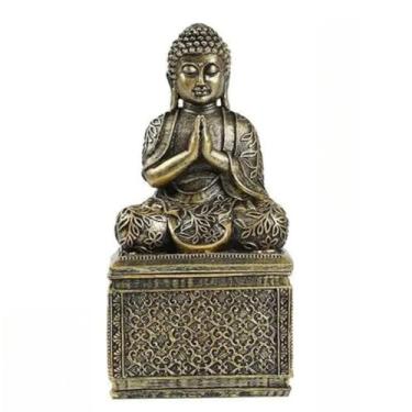 Imagem de FENNYYAR Estátua de Buda em estilo chinês, escultura budista, 21,5 cm, 21,5 cm, decoração Feng Shui para sala de estar doméstica