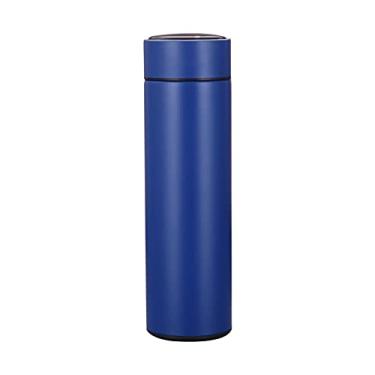 Imagem de YUHOME Caneca de café isolada a vácuo de 500 ml, garrafa de água de parede dupla com visor de temperatura de LED, filtro removível copo de café fino para viagem, azul