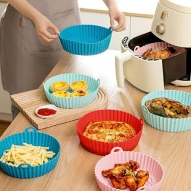 Imagem de Kit com 6 Formas de Silicone Premium Antiaderente para Air Fryer Reutilizável Universal Compatível com Forno Microondas e Fritadeira Elétrica- Linha Premium (Azul)