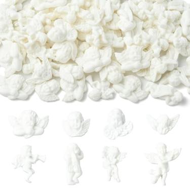 Imagem de Stiesy 80 peças de berloques de geleca de resina de anjo em relevo branco 3D, 8 estilos de contas planas de cupido barroco retrô para arte de unhas, decoração de capa de celular DIY, acessórios de