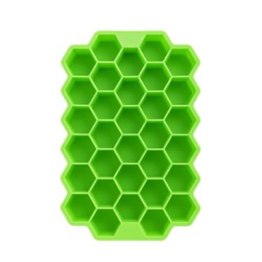 Imagem de Forma de Gelo Colméia Flex Silicone 37 Cubos com Tampa Antiaderente Flexível (verde)