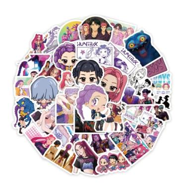 Imagem de Adesivos de caçadores de filmes de demônios, 74 peças de adesivos estilo anime ídolo coreano para garrafas de água, decalque de vinil à prova d'água para adolescentes e adultos, laptop, skate, capa de