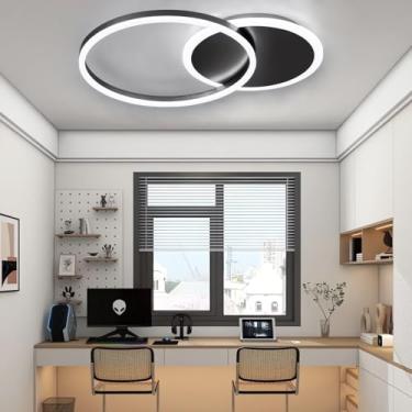 Imagem de Luminária de teto LED dimerizável com 2 anéis, 36 W, com controle remoto, ideal para sala de estar, quarto e cozinha (preta, 1+1 lâmpadas).