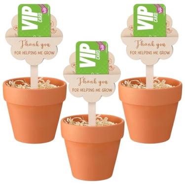 Imagem de Resurhang 3 conjuntos de presentes de agradecimento ao professor, vasos de terracota de 12 cm com orifícios de drenagem e obrigado por me ajudar a cultivar etiqueta de planta de madeira com suporte