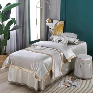Imagem de Jogo de lençol de mesa de massagem, 7 peças, capa de cama de beleza luxuosa, confortável, salão de beleza de alta qualidade, saia de mesa de massagem com orifício, spa, massagem, fumigação, roupa de