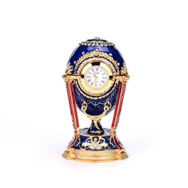 Imagem de QIFU Faberge Série de Réplicas de Ovo com Dobradiça Pianteada à Mão, Caixa de Brinquedo, Relógio de Mesa Vintage para Decoração de Casa, Presente Único para a Família..., Azul