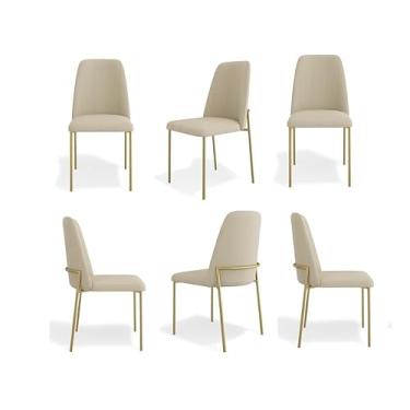 Imagem de kit 06 Cadeiras Estofadas Sala Jantar Lucy Aço Carbono Dourado Bege