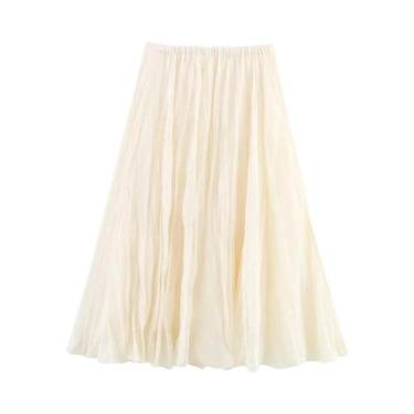 Imagem de Saia Midi Maxi Plissada De Cintura Alta Para Mulheres, Casual De Verão