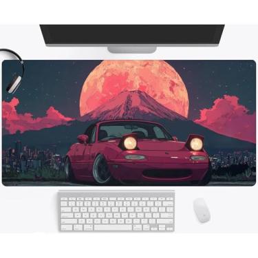 Imagem de Tapete de mesa de carro vermelho JDM de anime retrô japonês 2GG grande estendido para jogos tapete de mouse gamer trabalho, escritório, computador, notebook, teclado, tapete de mesa 90,9 x 39,9 cm