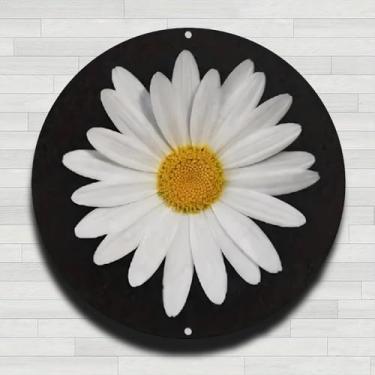 Imagem de Margarida branca em fundo escuro vintage rústico alumínio metal redondo placa de parede, presentes internos e externos de 20 cm e decoração para casa, escritório, café e quintal