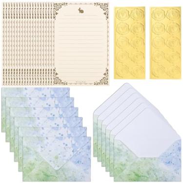 Imagem de BAYTORY Conjunto de 32 peças de papel de papelaria e envelopes, carta e envelope estacionários de estética, 20 folhas de papel forradas e 12 envelopes, para cartas de amor e convites de festa (verde)