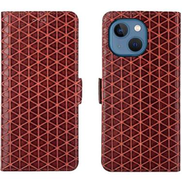 Imagem de AEHON Capa para Apple iPhone 13 Mini (2021) 5,4 polegadas, capa de telefone com padrão de grade de suporte magnético de couro [porta-cartão] (Cor: CAF)