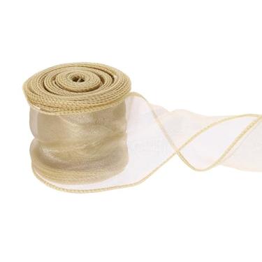 Imagem de PATIKIL Fita de chiffon com fio de 6 cm x 10 metros, fita de organza transparente com fio de cauda de peixe fitas de presente para artesanato embrulho de presente buquê floral, dourado