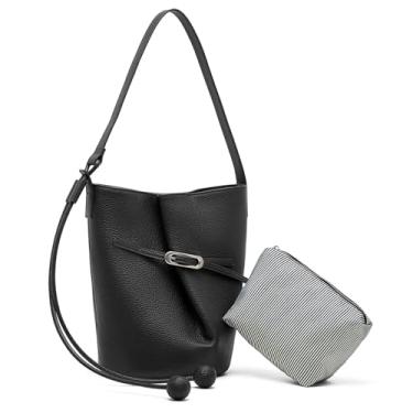 Imagem de MoreFarther Bolsa feminina de couro legítimo, bolsa tiracolo ajustável para trabalho, viagens, uso diário, Preto