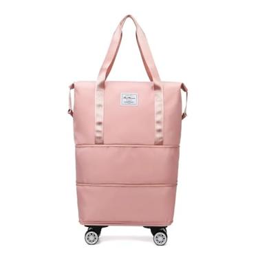 Imagem de MURVE Bolsa de viagem de grande capacidade de tecido Oxford, bolsa de bagagem de viagem de negócios com separação úmida e seca, roda universal destacável, rosa, One Size