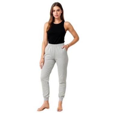 Imagem de Calça de Moletom Feminina Jogger Básica Cinza Felpudo Flanelado com Bolso-Feminino