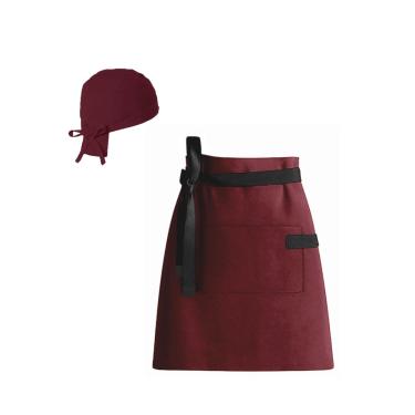 Imagem de Avental de Cintura Vinho Preto e Bandana Cafeteria Barista