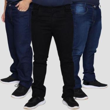 Imagem de Kit 3 Calça Masculina Jeans Plus Size Slim Lycra Stretch - EXPOSIÇÃO P