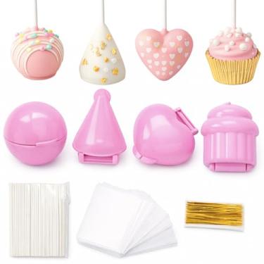 Imagem de TNDCKP Kit de moldes de bolo de Natal com palitos e sacos, molde de prensa em forma de coração, 4 moldes de plástico para assar no feriado, conjunto de presente DIY para Dia dos Namorados