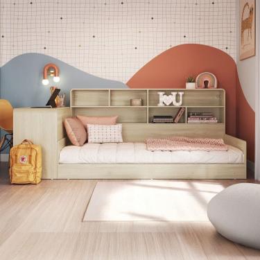 Imagem de Cama Solterio Infanto Juvenil com Escrivaninha para Estudo e Estante Carvalho/Araguaia - Completa Móveis