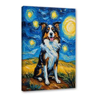 Imagem de Pôster colorido abstrato Van-Gogh com pintura a óleo floral noite estrelada impressão de animais engraçados para decoração de casa e sala de estar (SKU4,16x60 cm), emoldurado (tela embrulhada))