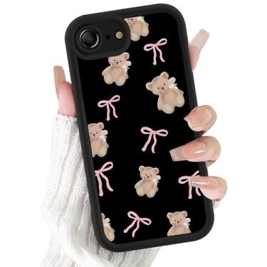 Imagem de FBHGLOA Capa de celular para iPhone 16e de 6,1 polegadas com laços de urso fofos, desenho kawaii, preto, design estético, capa fina de TPU macio à prova de choque, capa protetora para celular para
