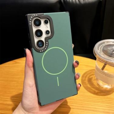 Imagem de HJZSZX Capa de silicone macio com lente de luxo e carregamento sem fio para Galaxy S24 Ultra (para Galaxy S24 Ultra/verde escuro)