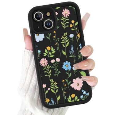 Imagem de FBHGLOA Capa de telefone para iPhone 15 de 6,1 polegadas, estampa floral colorida, moderna, estética, bonita, à prova de choque, macia, fina, TPU (poliuretano termoplástico), capa protetora completa
