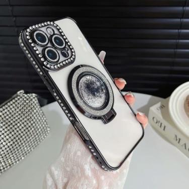 Imagem de Capa protetora transparente com suporte e efeito areia movediça para iPhone 17 Air 16 15 PM 14 Plus 13 12 11 Pro Max 16e, PT, ZLS, preta, para iPhone 11 Pro Max.