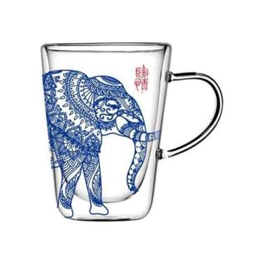 Imagem de Canecas de café de vidro de parede dupla com alça, copo de vidro borossilicato transparente de 280 ml com estampa azul requintada