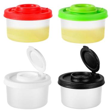 Imagem de 4 frascos para temperos, 5,5 x 5,5 x 3,8 cm, conjunto de garrafas de saleiro e pimenteiro transparente, com tampas, decorações de cozinha para casa, restaurantes, hotéis, piqueniques