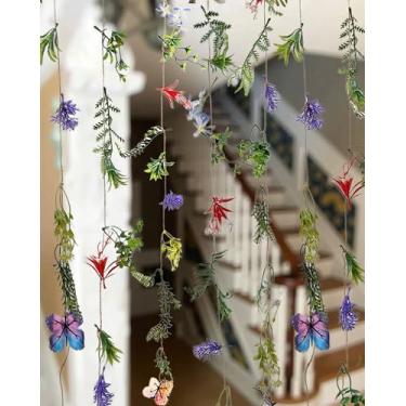 Imagem de Guirlanda de flores artificiais com flores silvestres, 5 unidades de flores falsas artificiais, videiras, flores silvestres, decorações de festa para casa, casamento, aniversário, chá de bebê (grama)