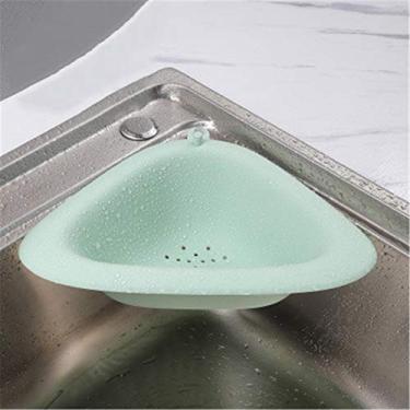 Imagem de Cesta de drenagem de cozinha cesta de drenagem triangular ventosa cesta de filtro cesta de armazenamento de frutas e vegetais cesta de armazenamento de cozinha fácil de limpar (cor: verde claro