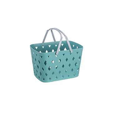 Imagem de Cesta de armazenamento de plástico dobrável com alça – Cesta portátil para piquenique ao ar livre, cesta de armazenamento para prateleiras de cozinha, banheiro, laranja, 28 cm (verde 23 cm)