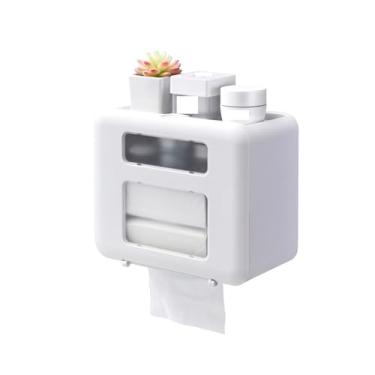 Imagem de Caixa de lenços de papel com plataforma e gaveta para porta-lenços de bancada, suporte de caixa de lenços (branco)