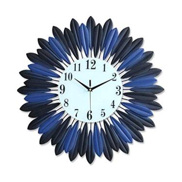 Imagem de Relógio de parede grande artístico, azul criativo folha de metal relógio de parede grande decoração sala de estar relógio de parede silencioso