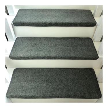 Imagem de Escadas antiderrapantes para degraus de madeira, 65-100 cm de comprimento, 24 cm de largura, 1 peça de tapete Bullnose arredondado cinza, seguro para crianças, idosos e animais de estimação, uso