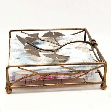 Imagem de Prático ferro forjado quadrado armazenamento guardanapo folha de ginkgo caixa de lenços casa suporte de papel para prensa de mesa, organizador de melhoria da casa