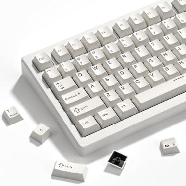 Imagem de dagaladoo Conjunto de teclas PBT Double Shot, capas de teclado retrô branco leitoso, teclas de perfil cereja 60 65 75 100 por cento, teclas personalizadas para jogos de teclado mecânico (61/64/68/84