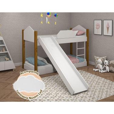 Imagem de Bicama Infantil Com Escorregador Branco E Amêndoa Branco
