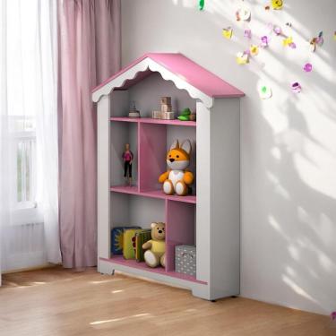 Imagem de Estante Infantil Para Brinquedos Magia Branca E Rosa