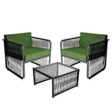 Imagem de Conjunto 2 Poltronas E Mesa Centro Corda Náutica Santiago Preto-verde