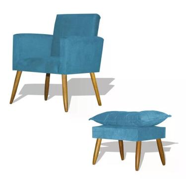 Imagem de Kit Poltrona Decorativa Nina C/Puff Opala Azul Turquesa