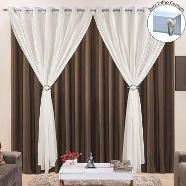 Imagem de Cortina Jéssica 3,00M X 2,80M Tecido Microfibra Com Voal Exclusiva Para Trilho Comum - Tabaco