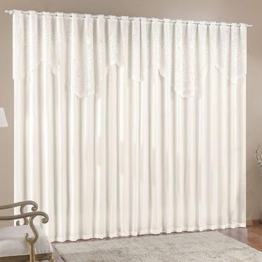 Imagem de Cortina Nicole 3 Metros Palha Tecido Microfibra Com Renda Floral Sala Quarto