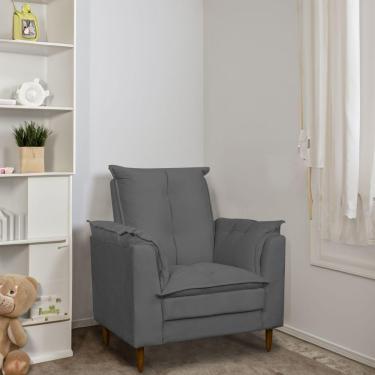 Imagem de Poltrona Amamentação Pés Madeira Maciça Suede Herrero Cor:cinza