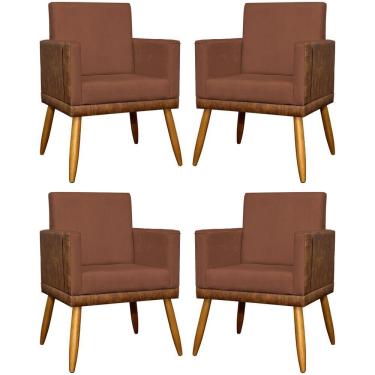 Imagem de Kit 4 Poltronas Modernas Lis Corino e Pé 30cm - Terracota Suede Corino